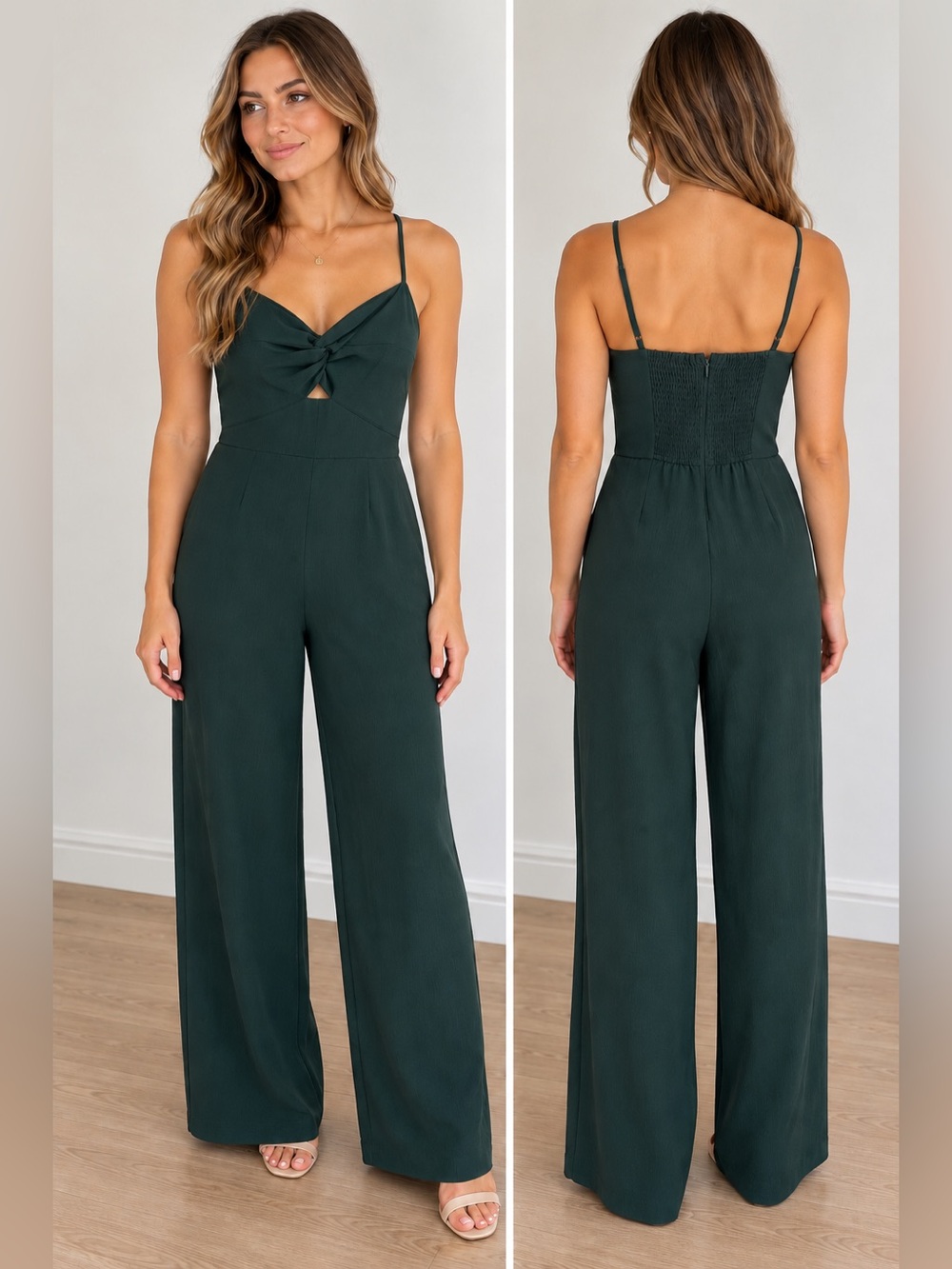 Abercrombie & Fitch Green Twist Front Wide Leg Jumpsuit Size S